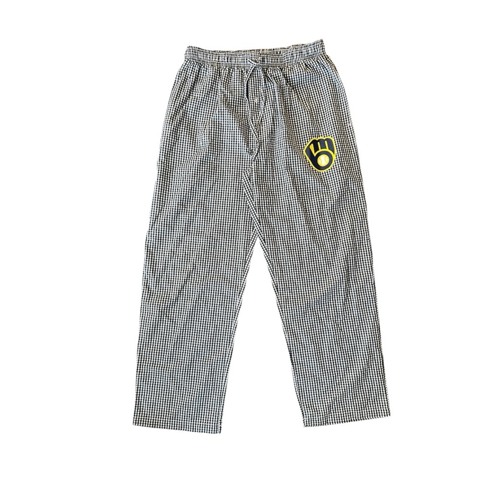 NWOT Milwaukee Brewers Gingham Pajama Pants Men’s L Blue & White Lounge MLB